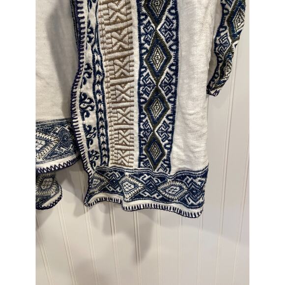 Soft Surroundings Cardigan Size L Women's Fair isle Sweater White Blue/Brown Emb - Picture 5 of 7